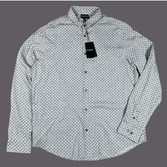 Emporio Armani Other - NEW Emporio Armani Men Cotton Long Sleeve Button Up Dress Shirt Logo AOP Sz 3XL